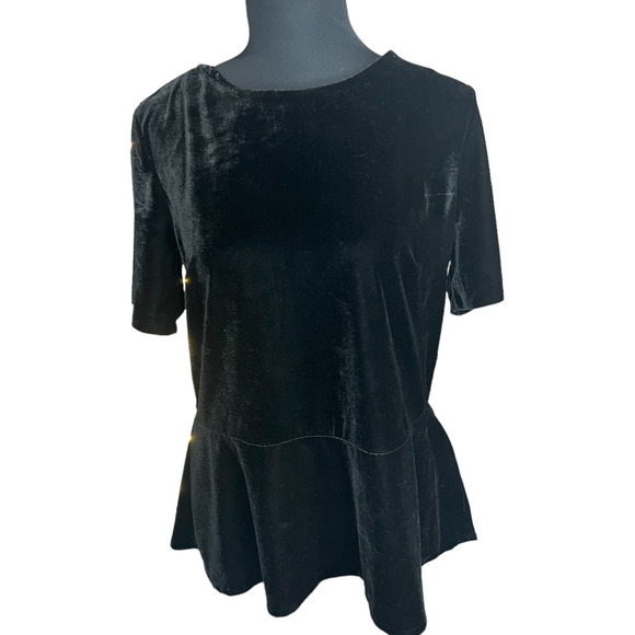 Banana Republic Black Velvet Crew Neck Ruffle Hem Blouse Size M - Picture 1 of 6